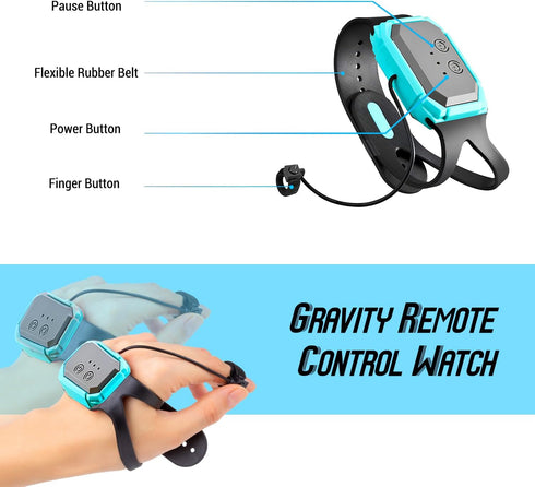 RC Stunt Car, Blue: Gesture Remote Control, Lights, Music, 360° Flips, Tail Spray - Exciting Hand-Controlled Gift for 8-12 Year-olds on Birthdays, Holidays, Christmas